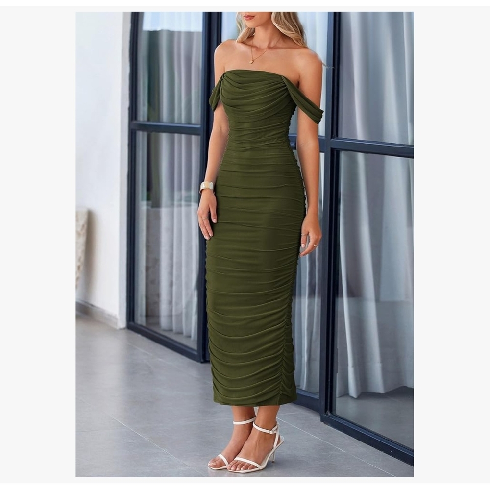 PrettyGarden Chic Strapless Olive Dress